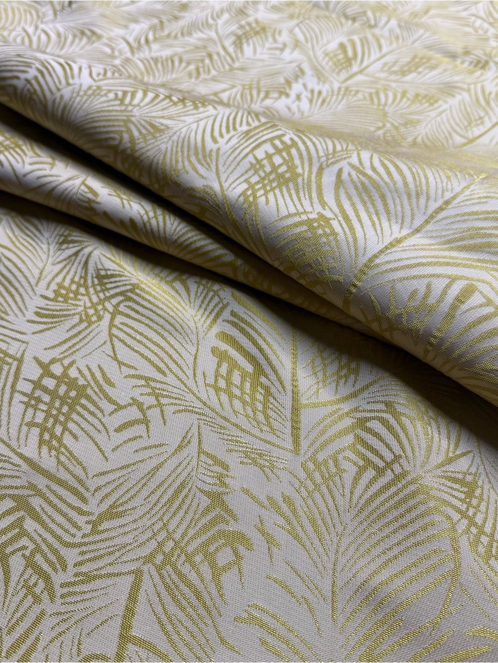 Asian Inspired Metallic Gold Palm Leaf Fern Fronds Upholstery Fabric By The yard